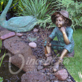 Outdoor decoration crafts metal material life size bronze children fishing garden statues for sale